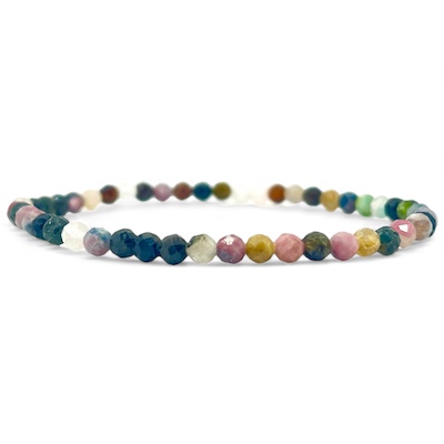 4mm Tourmaline Faceted Bead Bracelet Elastic Band